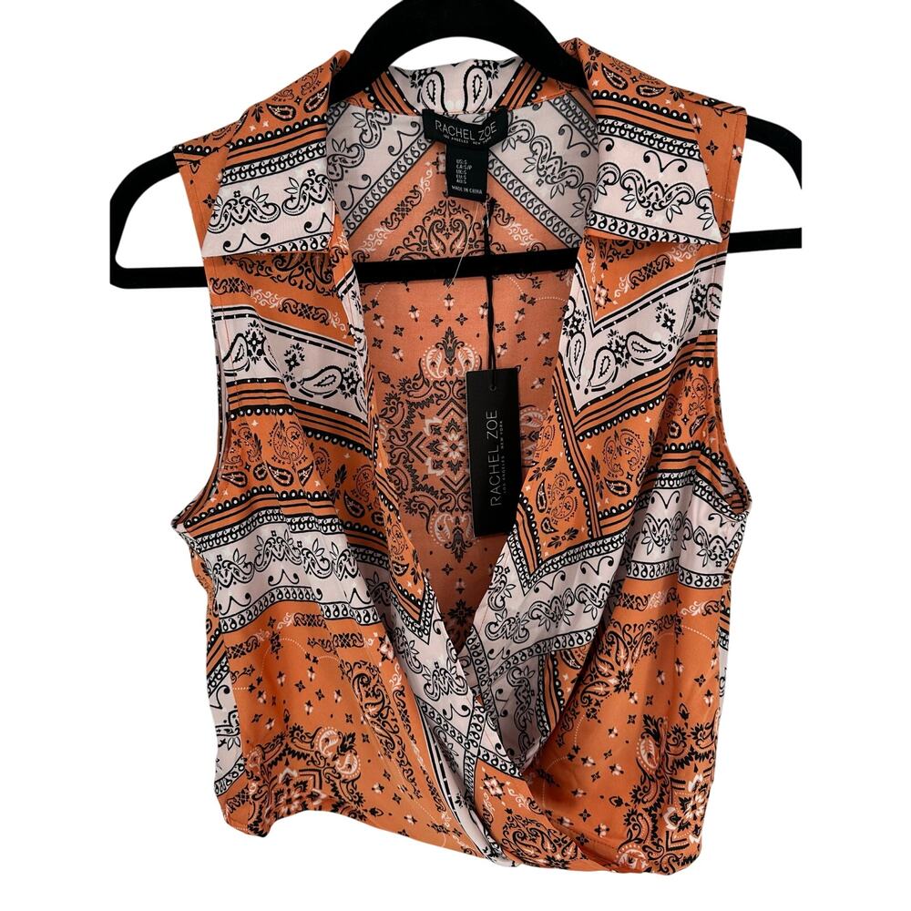 Rachel Zoe NWT Orange Sleeveless Wrap Handkerchief Crop Top Summer Bohemian S